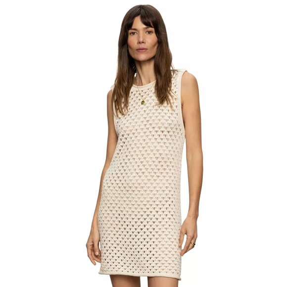 99$ Sanctuary Cotton Summer Shell Open-Stitch Dress Sleeveless Size M Ivory - Picture 2 of 3